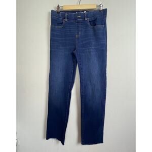 Betabrand Long M Pull-On Denim Pants Blue Stretch Straight Raw‎ Hem